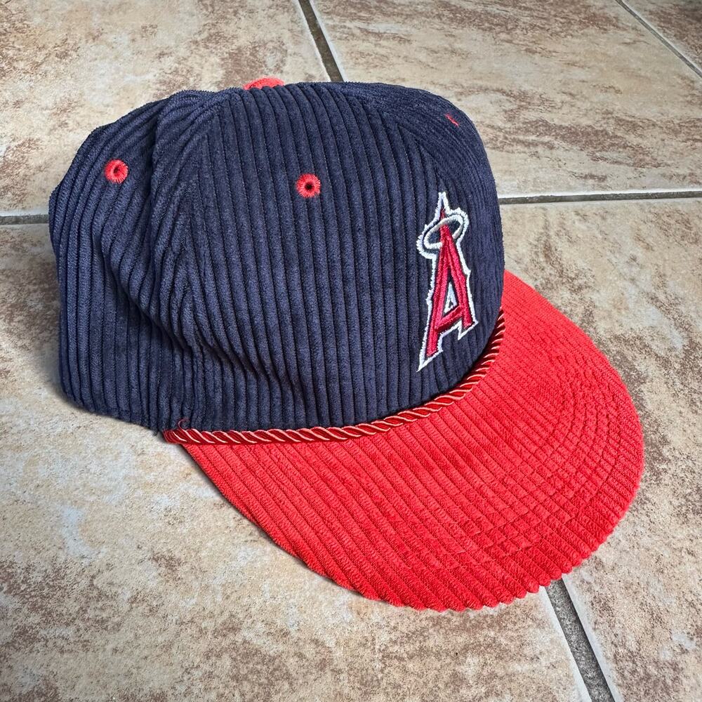 Los Angeles Angels Of Anaheim Corduroy Baseball Hat Cap Adjustable Snap Blue Red - Picture 10 of 10